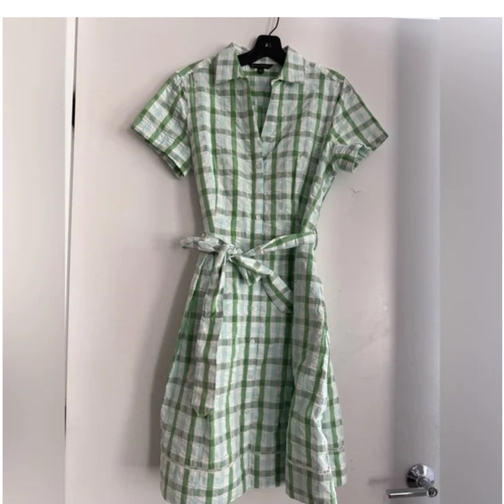 Brooks Brothers Green Gingham Plaid Button Down Shirt Dress Size 2P